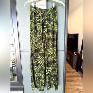 Green Palm Tree Print Wide Leg Pants